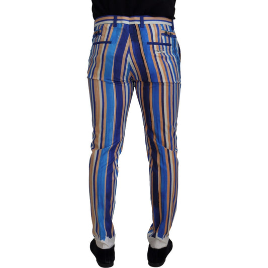Dolce & Gabbana Blue Striped Silk Cotton Slim Trousers Pants PAN73284- 46