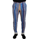 Dolce & Gabbana Blue Striped Silk Cotton Slim Trousers Pants PAN73284- 46