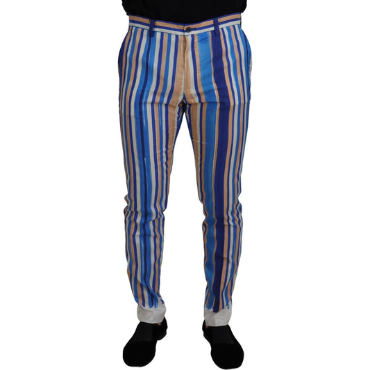 Dolce & Gabbana Blue Striped Silk Cotton Slim Trousers Pants PAN73284- 46