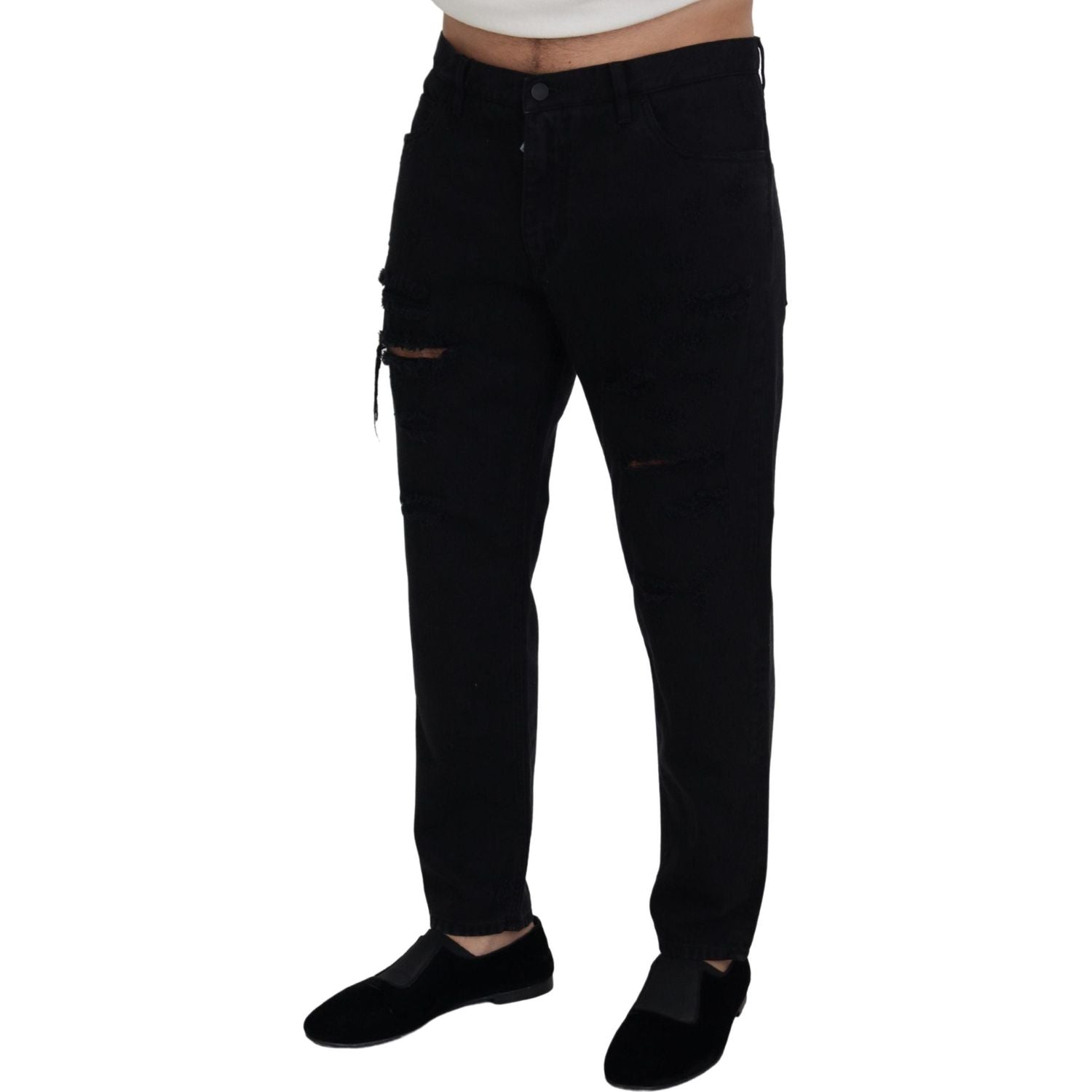 优雅黑色宽松意大利牛仔裤