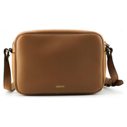 Versace Elegant Brown Leather Camera Case Shoulder Bag Crossbody Bag