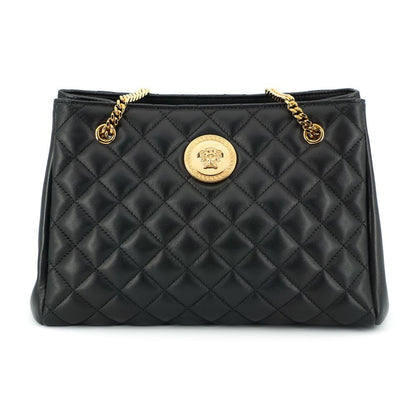 Versace Black Quilted Nappa Leather Medusa Tote Handbag