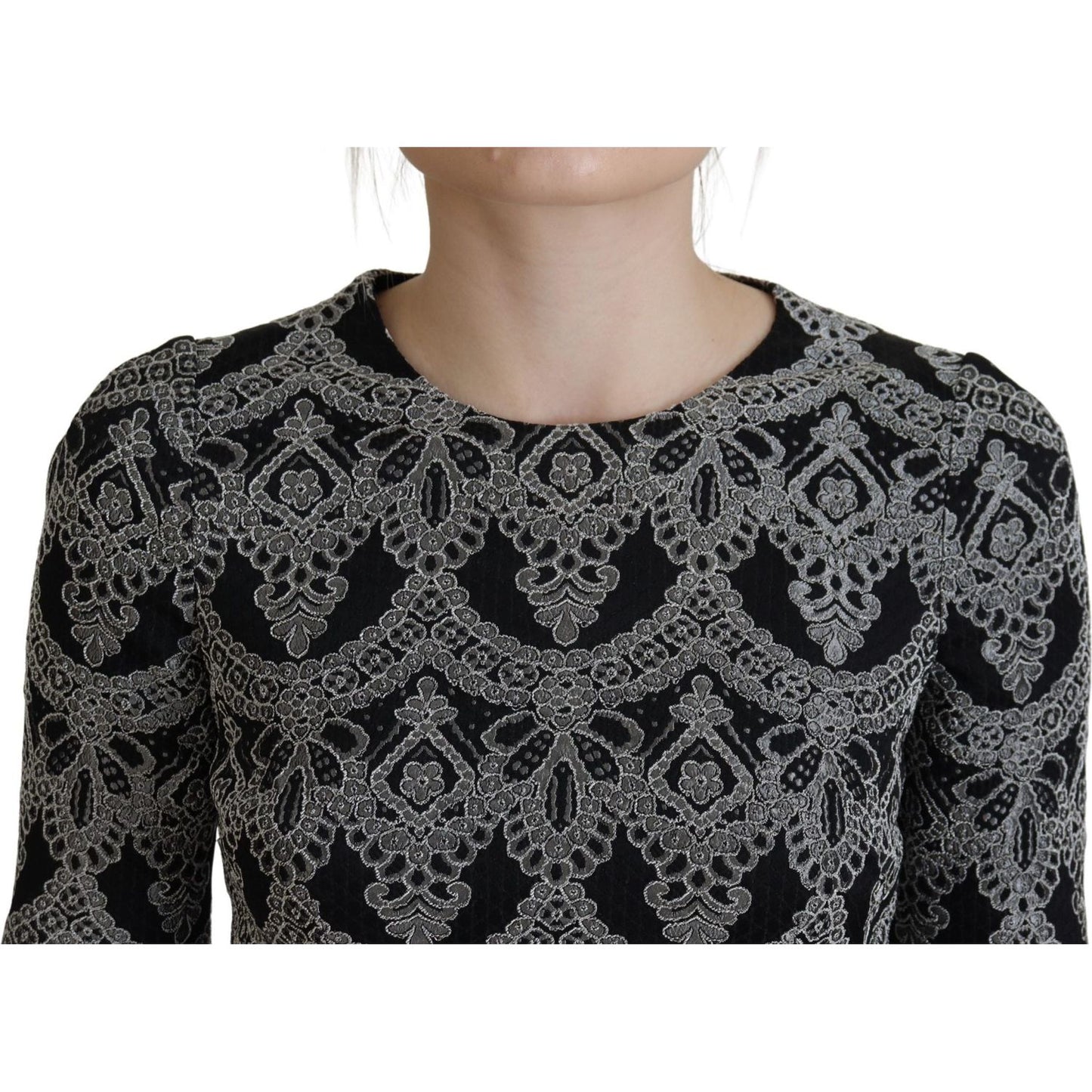 Dolce & Gabbana Black Gray Jacquard Sheath Bodycon Dress