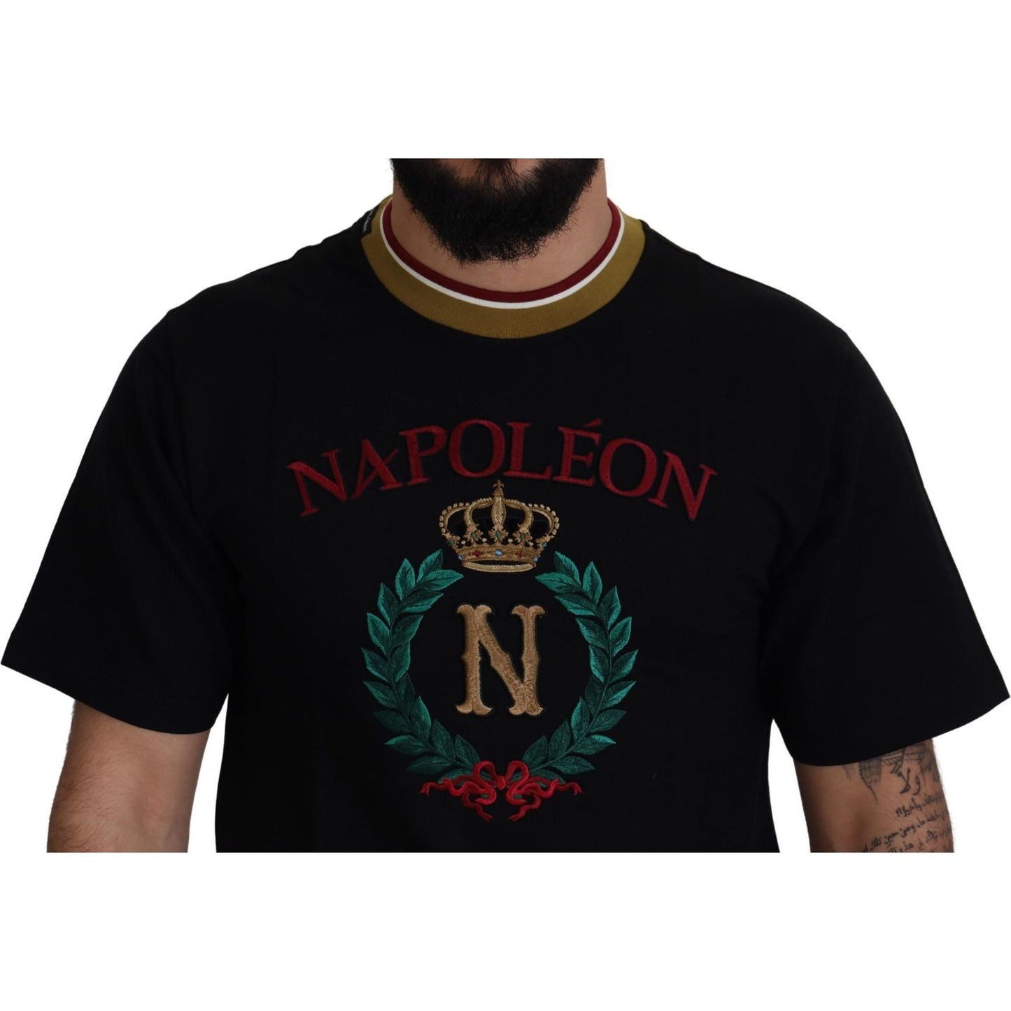 Dolce & Gabbana Black Cotton Embroidered Crewneck T-shirt TSH8106- 44