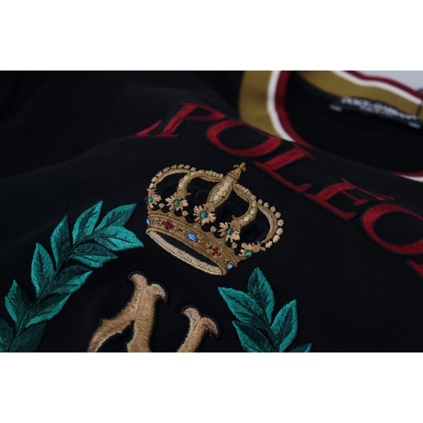 Dolce & Gabbana Black Cotton Embroidered Crewneck T-shirt TSH8106- 44