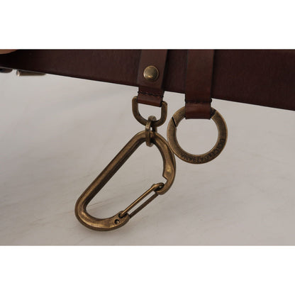 Dolce & Gabbana Brown Leather Gold Metal Buckle Carabiner Belt