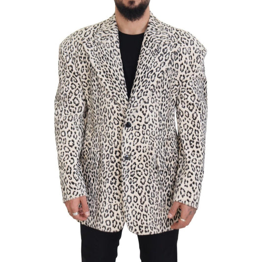 Dolce & Gabbana White Leopard Single Breasted Coat Blazer JKT3445 - 50