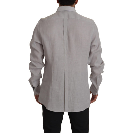 Dolce & Gabbana Gray Linen Long Sleeves Formal GOLD Shirt TSH7992- 43