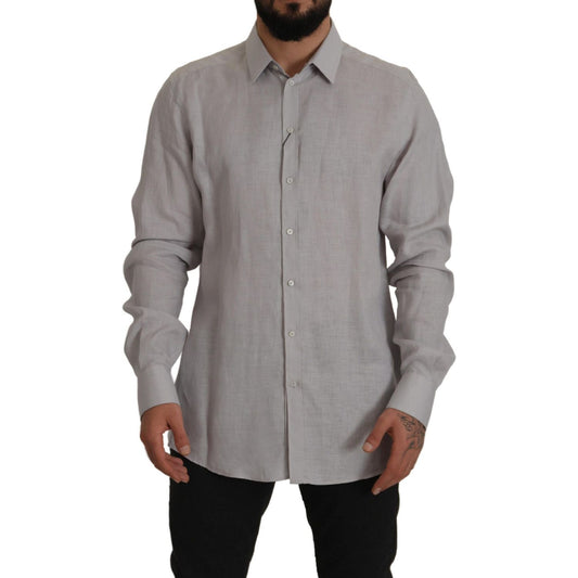 Dolce & Gabbana Gray Linen Long Sleeves Formal GOLD Shirt TSH7992- 43