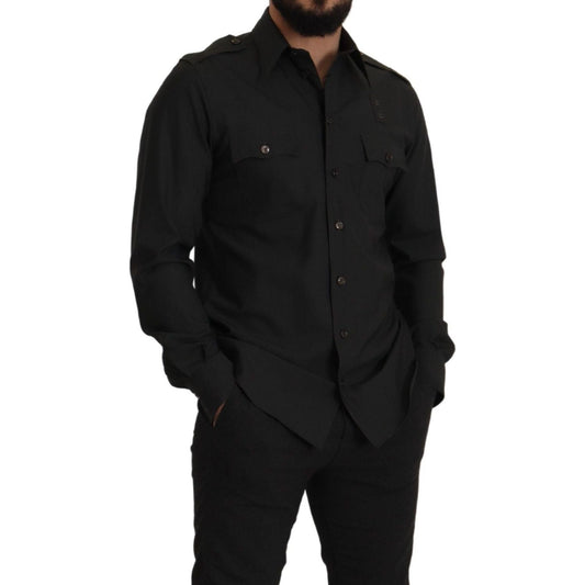 Dolce & Gabbana Dark Green Cotton Slim Fit Casual Men Shirt TSH82929- 40