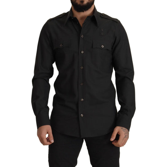 Dolce & Gabbana Dark Green Cotton Slim Fit Casual Men Shirt TSH82929- 40