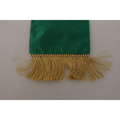 Dolce & Gabbana Green Crown Embroidered Shawl Fringe Blend Silk