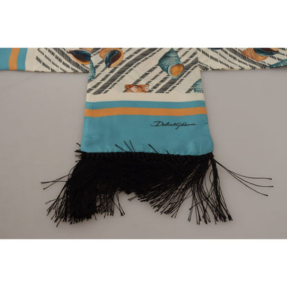 Dolce & Gabbana Multicolor Seashells DG Print Silk Shawl Fringe Scarf