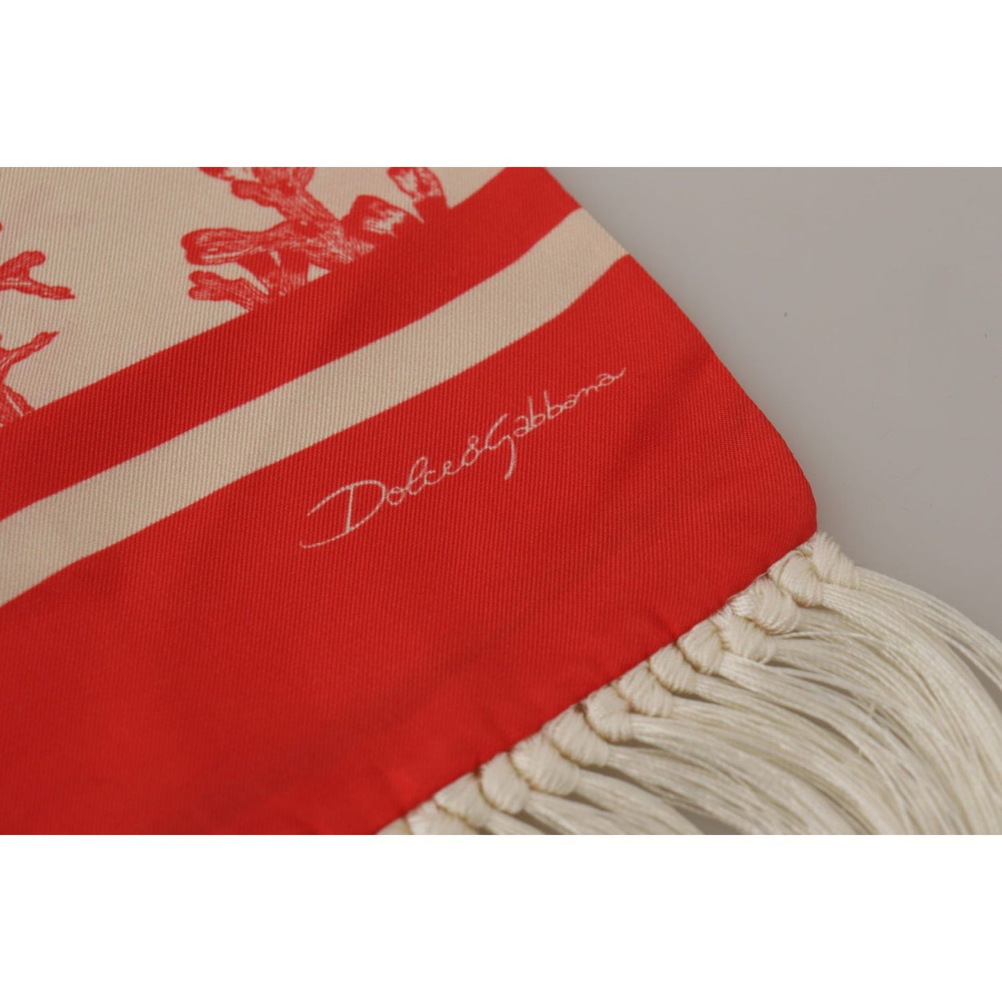 Dolce & Gabbana White Red Coral Print Shawl Wrap Fringe Scarf