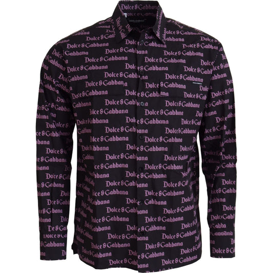 Dolce & Gabbana Black Purple Logo Slim Dress Formal Shirt TSH83560- 39