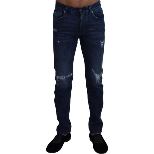 Dolce & Gabbana Blue Cotton Skinny Tattered Denim Jeans PAN73394 - 44