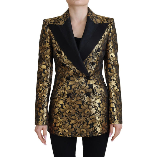 Dolce & Gabbana Black Gold Jacquard Coat Blazer Jacket JKT3467- 38