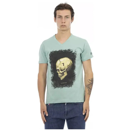 Trussardi Action Green Cotton Men V-Neck T-Shirt TR-22866-S