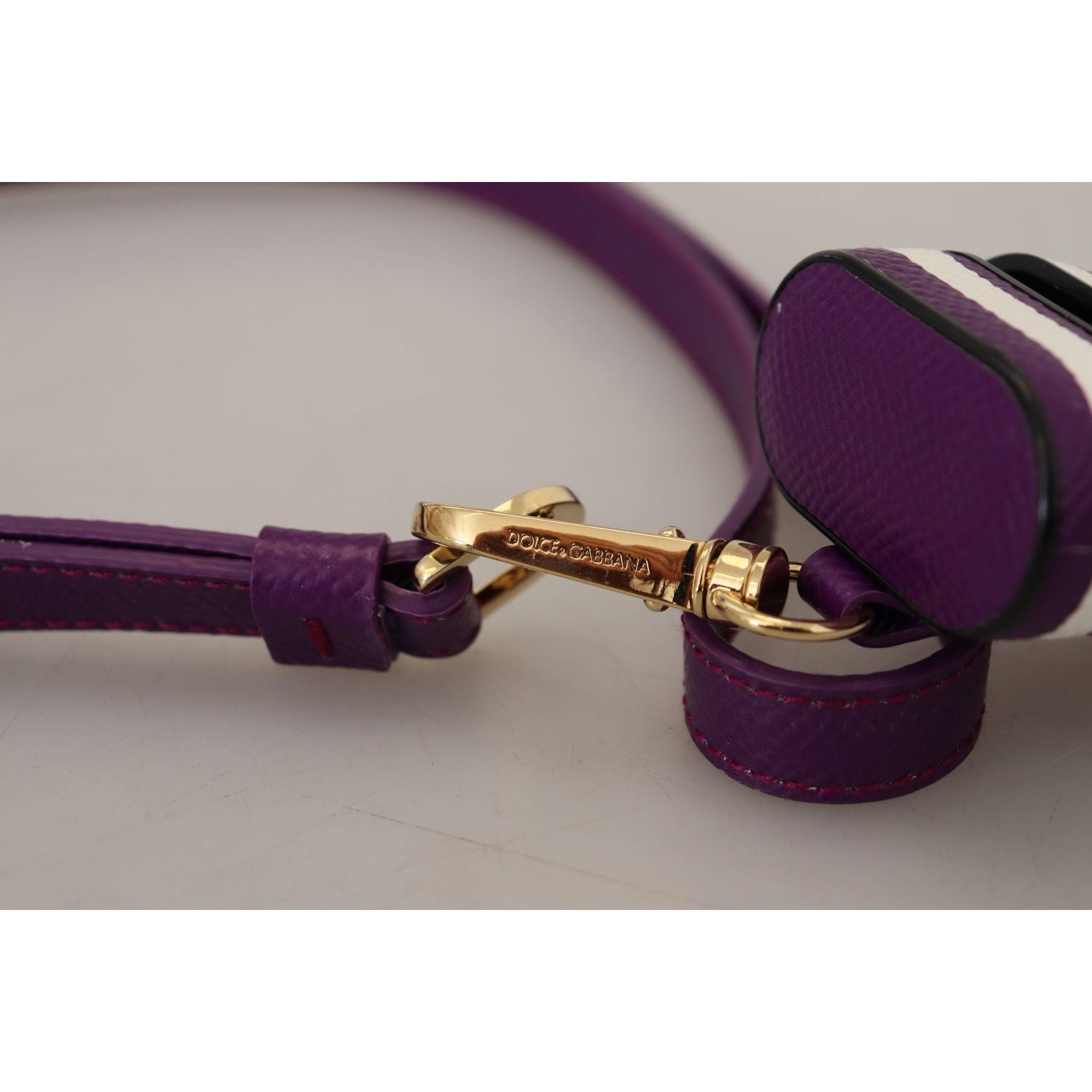 Dolce & Gabbana Purple Leather Strap Gold Metal Logo Airpods Case