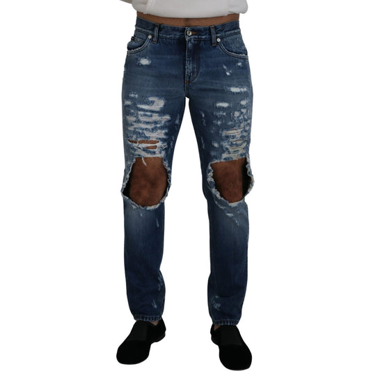 Dolce & Gabbana Blue Cotton Tattered Men Denim Jeans PAN72927-48