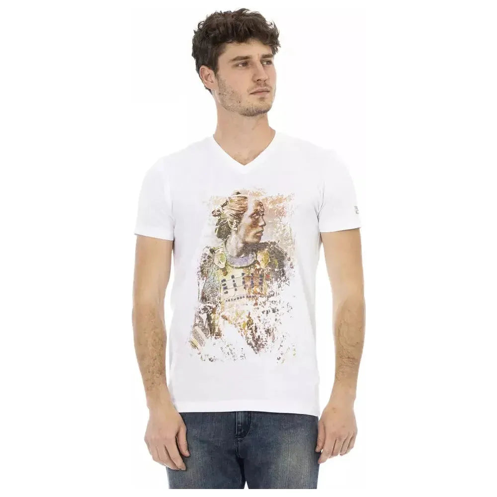 Trussardi Action White Cotton Men's V-Neck T-Shirt TR-22832-S
