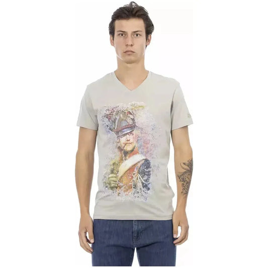 Trussardi Action Gray Cotton Men's V-Neck T-Shirt TR-22830-S