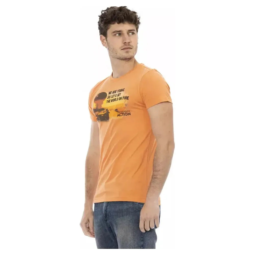 تي شيرت رجالي من القطن باللون البرتقالي من Trussardi Action