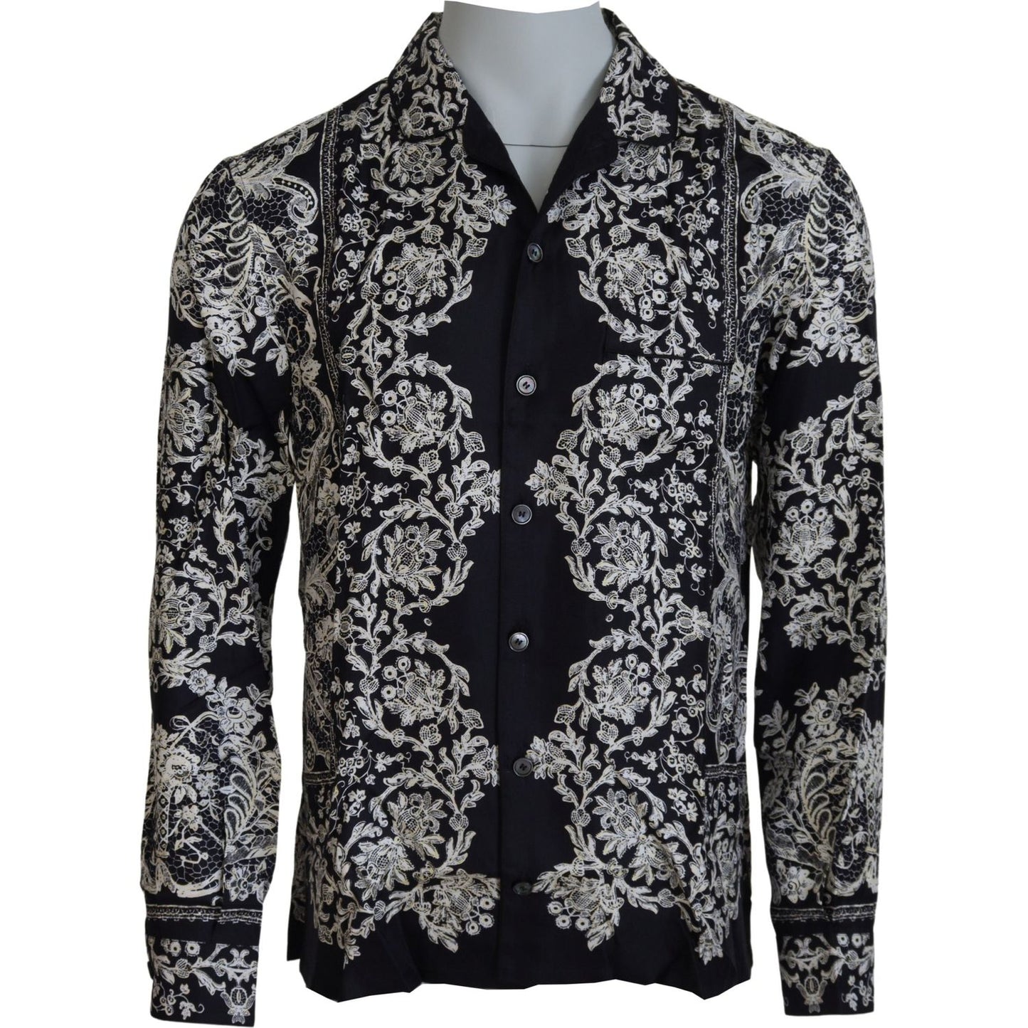 Dolce & Gabbana Blue Silk Floral Baroque Satin Casual Shirt TSH83578- 37