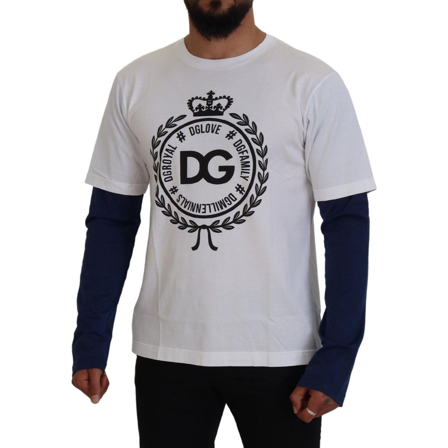 Dolce & Gabbana White Blue DG Crown Pullover Sweater
