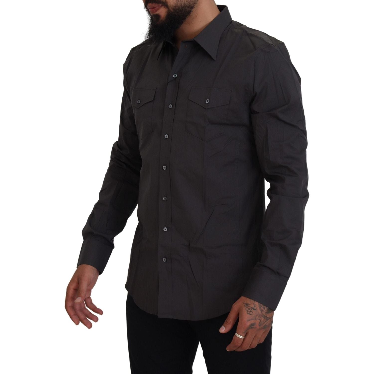 قميص دولتشي آند غابانا الأنيق باللون الرمادي من مجموعة Sicilia Slim Fit