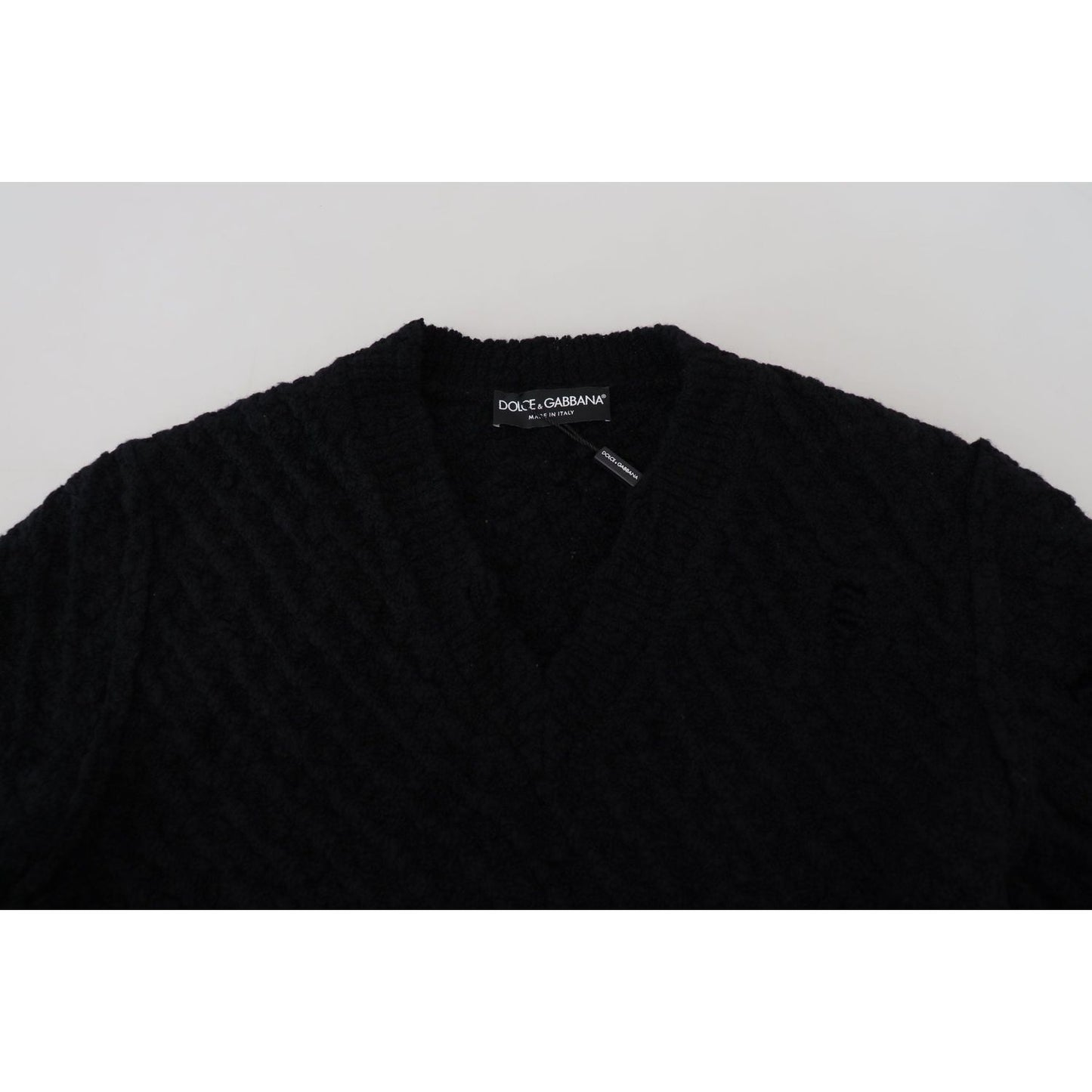 Dolce & Gabbana Black Wool V-neck Knitted Pullover Sweater TSH83648-44