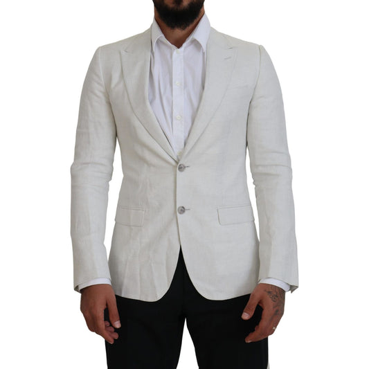 Dolce & Gabbana White Linen Slim Fit Jacket Blazer KOS2102- 44