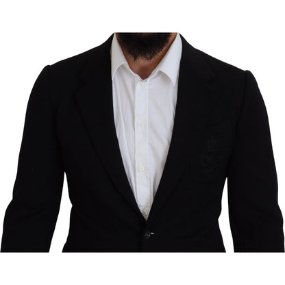 Dolce & Gabbana Black Wool Crown Slim Fit Jacket Blazer
