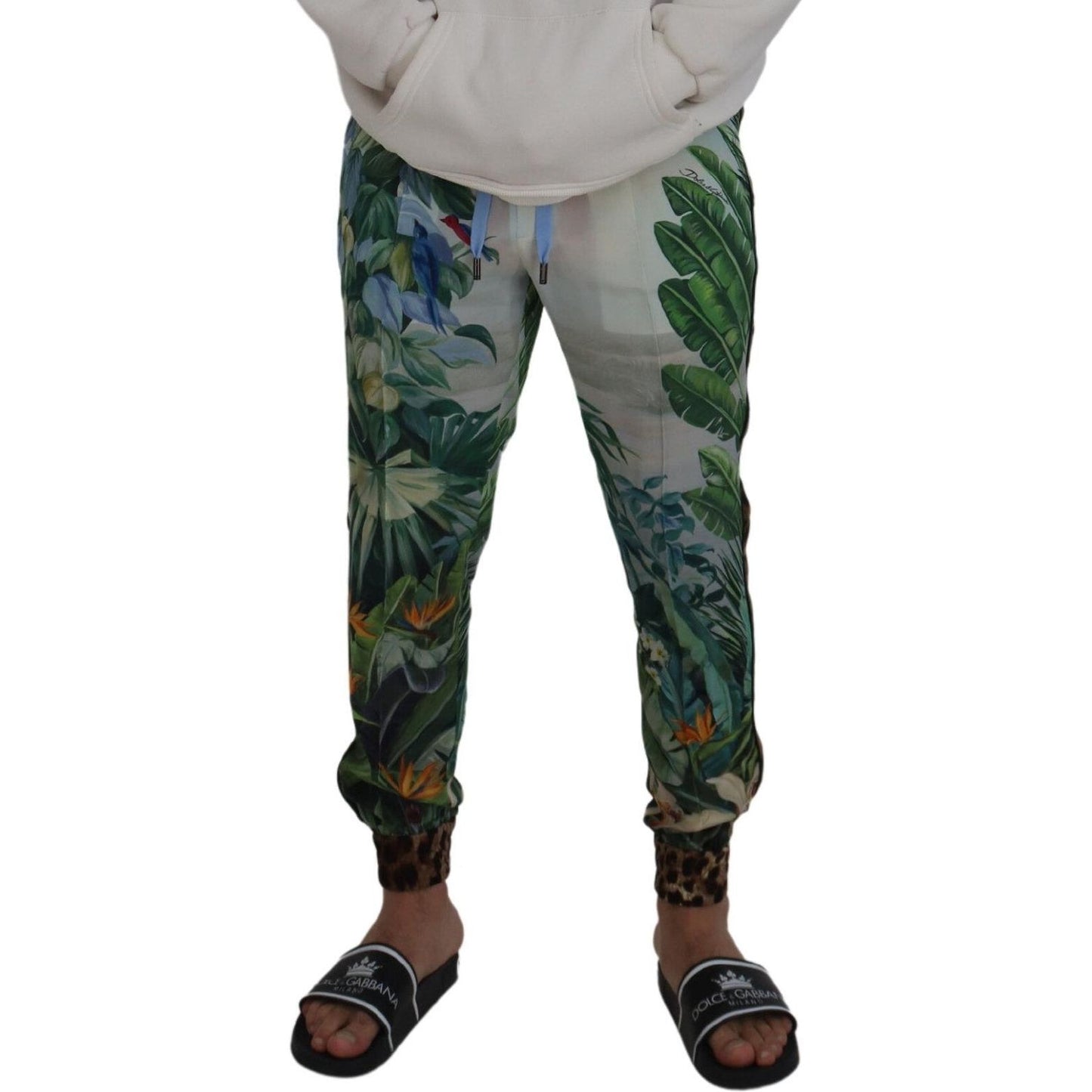 Dolce & Gabbana White Floral Printed Men Jogger Pants