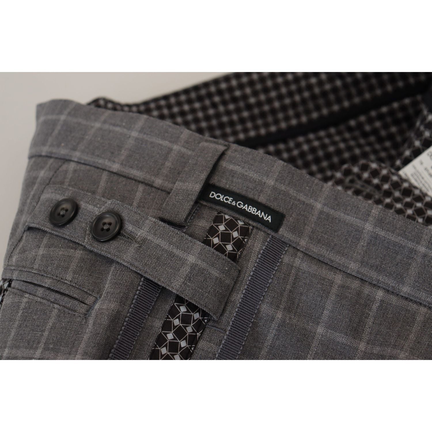 灰色棉质格纹斜纹布裤