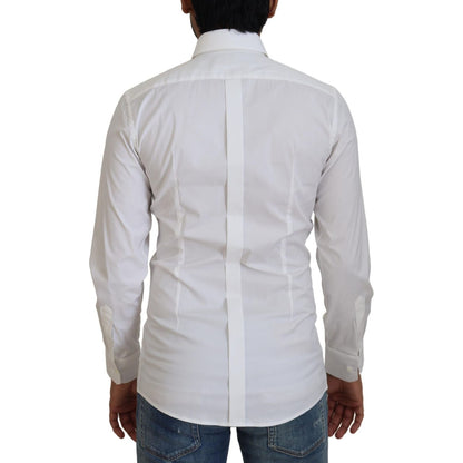 Dolce & Gabbana White Cotton Slim Fit Formal Dress GOLD Shirt