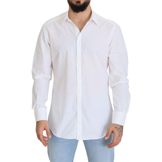Dolce & Gabbana White Cotton Slim Fit Formal Dress GOLD Shirt TSH83044 - 43