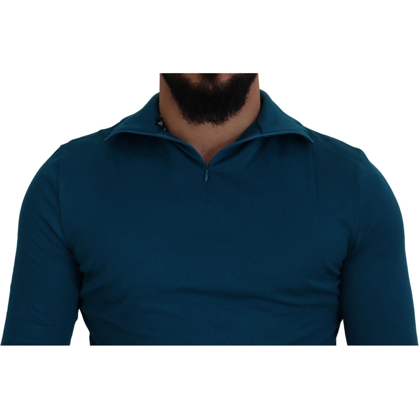 Dolce & Gabbana Blue Cotton Collared Slim Pullover Sweater TSH83075 - 48