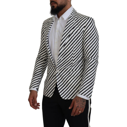 Dolce & Gabbana White Black Striped Slim Fit Jacket Blazer KOS2122-44