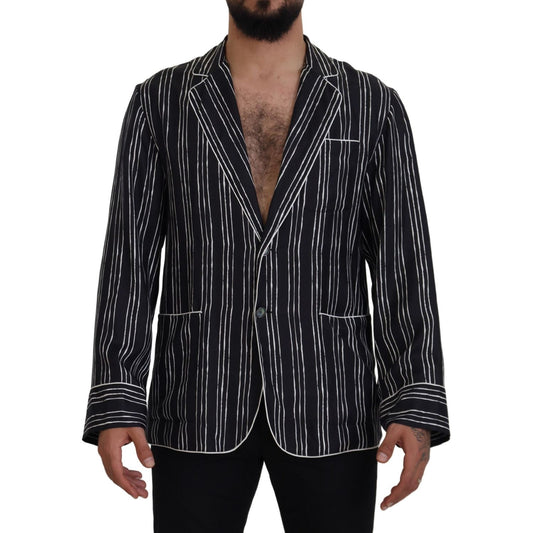 Dolce & Gabbana Blue Striped Silk Pajama Shirt Jacket TSH83577- IT4