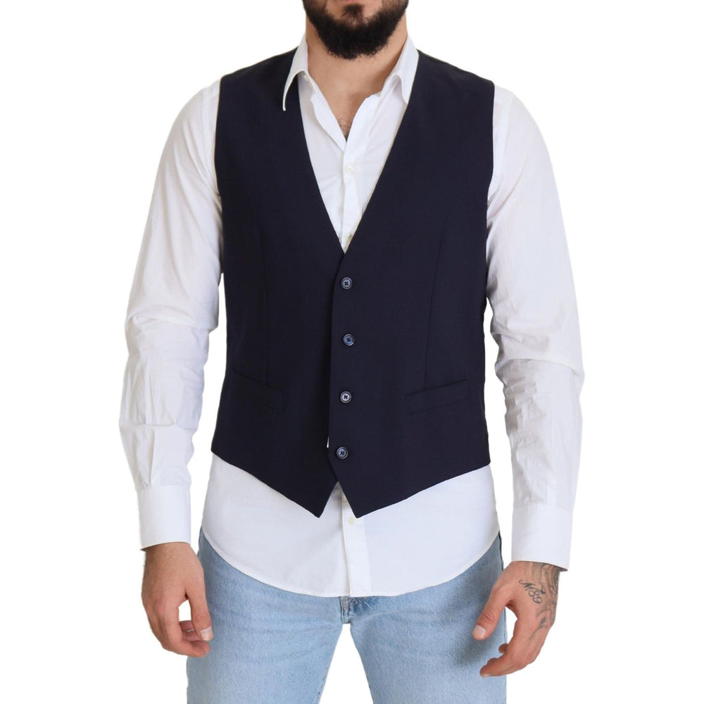 Dolce & Gabbana Dark Blue Wool Stretch Waistcoat Formal Vest TSH83026 - 48