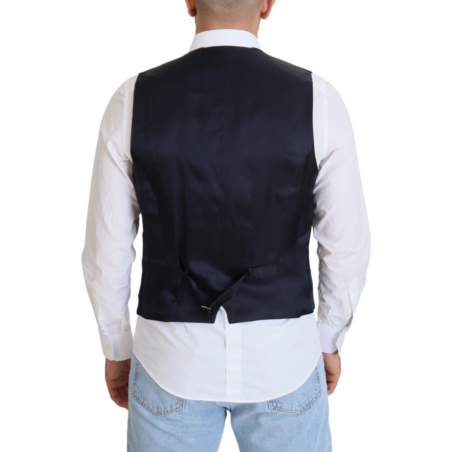 Dolce & Gabbana Dark Blue Wool Stretch Waistcoat Formal Vest TSH83026 - 48