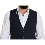 Dolce & Gabbana Dark Blue Wool Stretch Waistcoat Formal Vest TSH83026 - 48