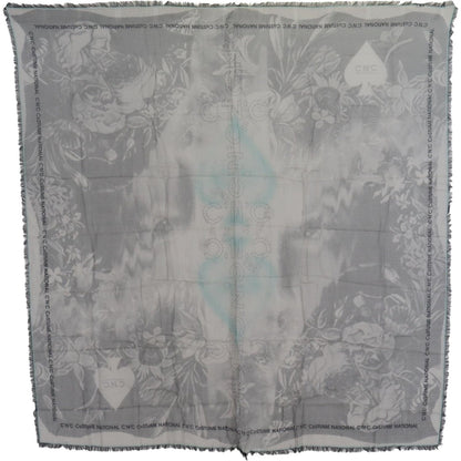 Costume National Gray Print Shawl Foulard Fringes Scarf