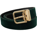 Dolce & Gabbana Green Velvet Leather Gold Metal Logo Belt BEL8425 - 85