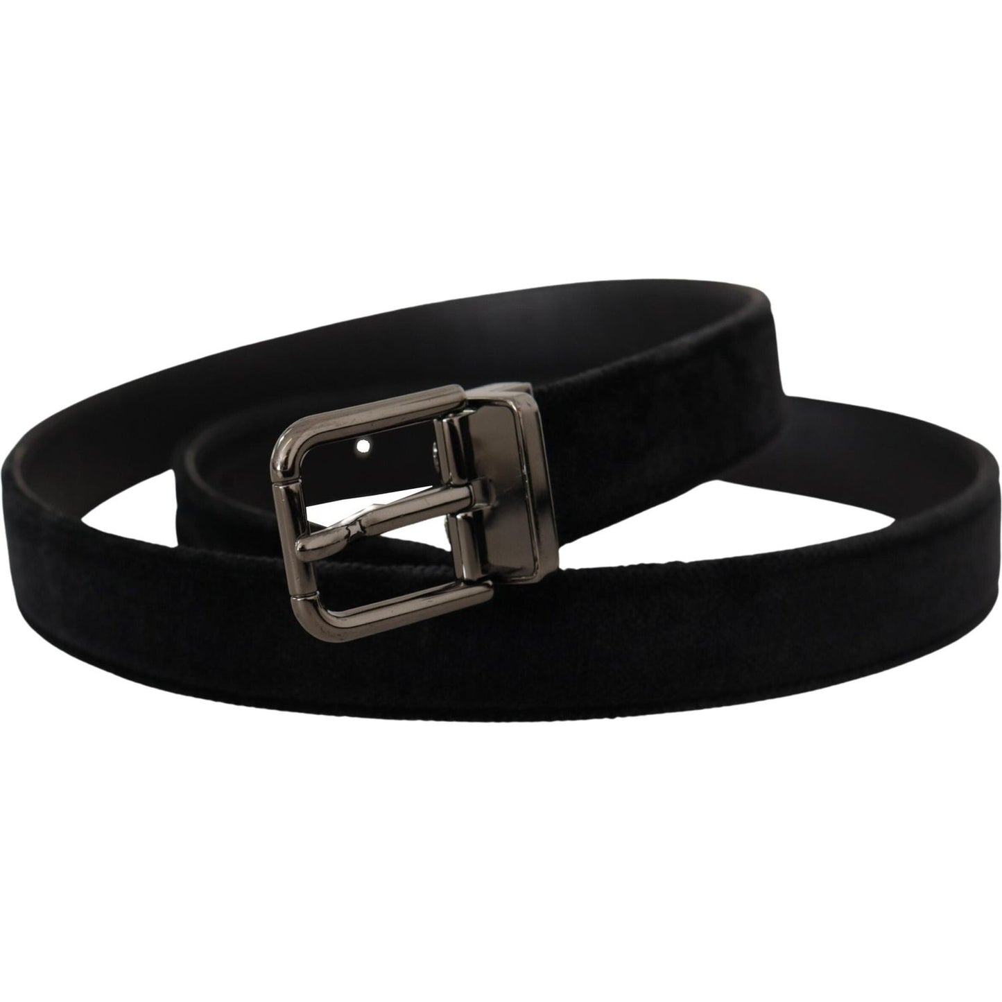 Dolce & Gabbana Black Velvet Silver Tone Logo Metal Buckle Belt