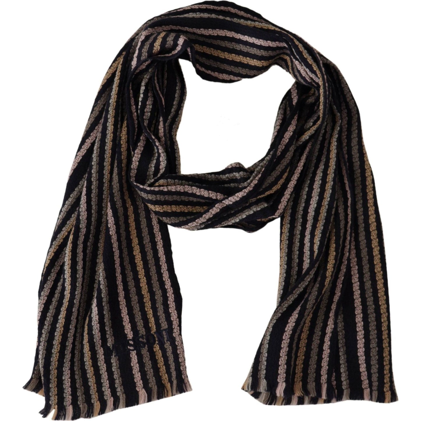 Missoni Multicolor Stripes Wool Knit Fringe Shawl Scarf