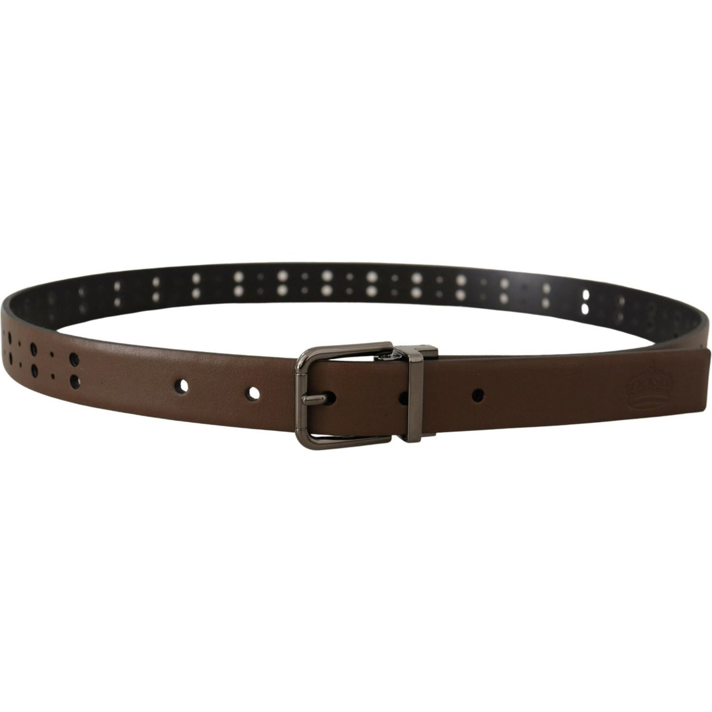 Dolce & Gabbana Dark Brown Perforated Leather Metal Belt BEL8481- 90