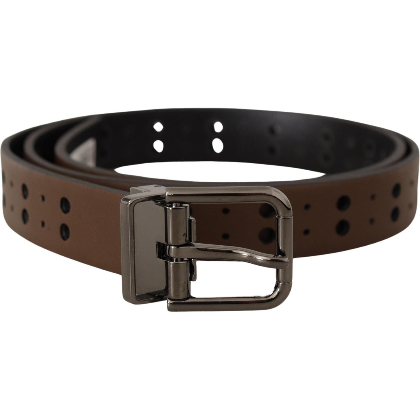 Dolce & Gabbana Dark Brown Perforated Leather Metal Belt BEL8481- 90