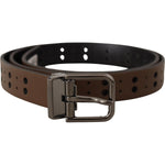 Dolce & Gabbana Dark Brown Perforated Leather Metal Belt BEL8481- 90